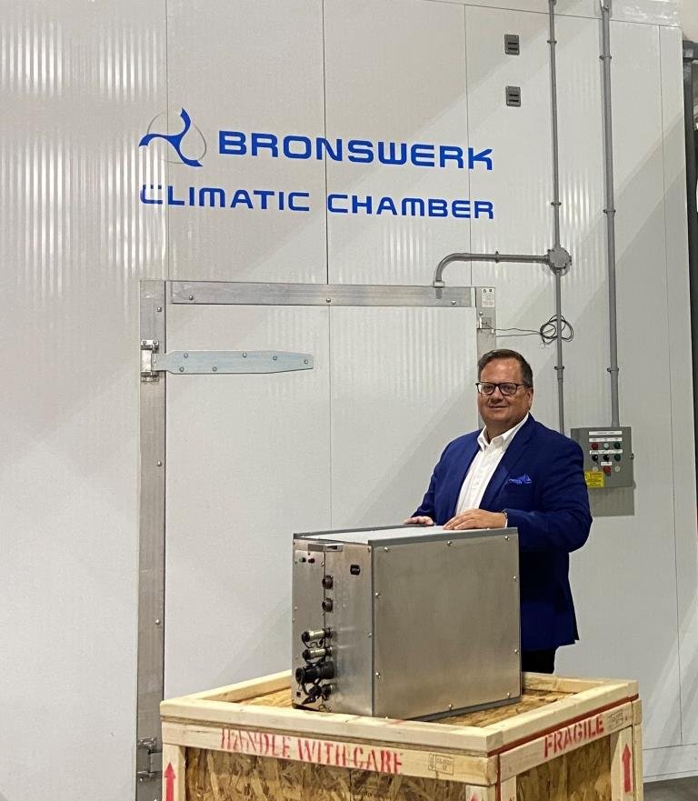 : Bronswerk Group CEO, Francis Fontaine, with the CUBE - a compact, plug and play, water cooled condensing unit for marine applications
